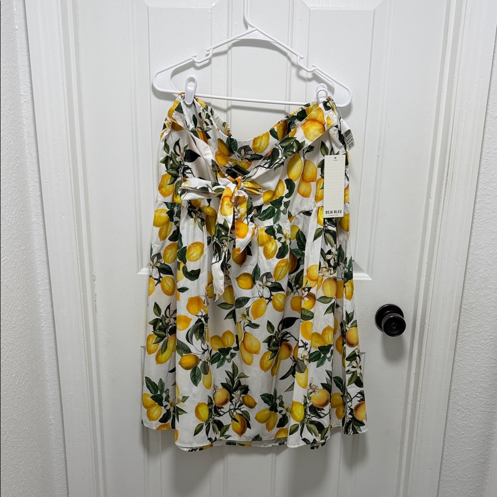 White Lemon-Print Maxi Skirt with Waist Tie